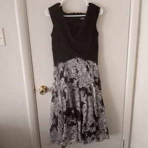 Adrianna Papell Black Paisley Pattern Silk Dress